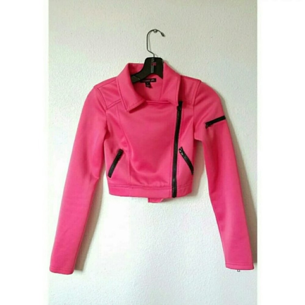 💕Material Girl Hot Pink Cropped Moto Jacket